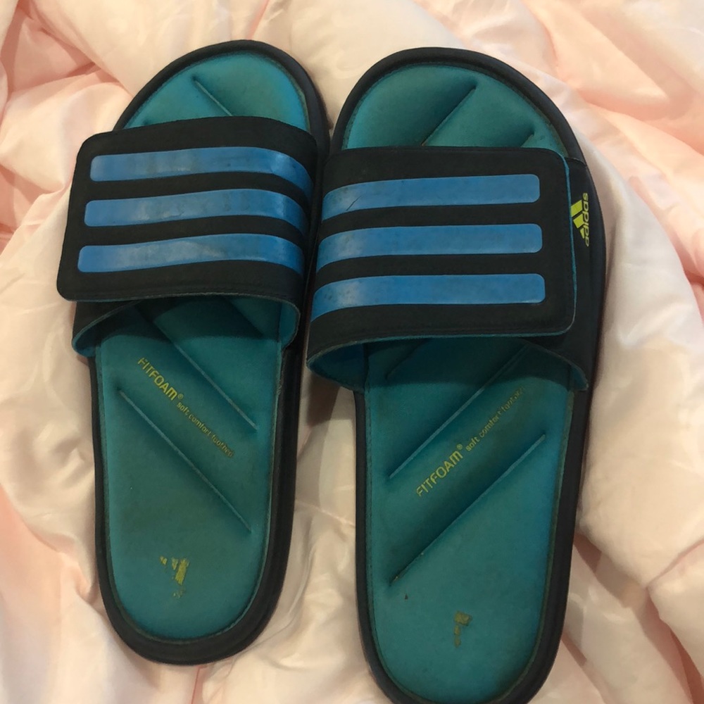 blue adidas slides